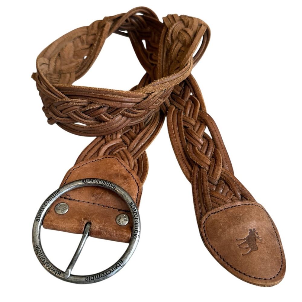 Abercrombie & Fitch Y2K Wide Braided Leather Cinching Belt Medium Brown